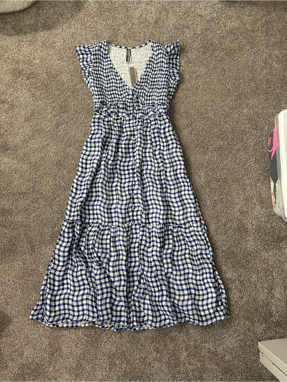 Anthropologie Peregrine Blue & White Plaid Midi Dress